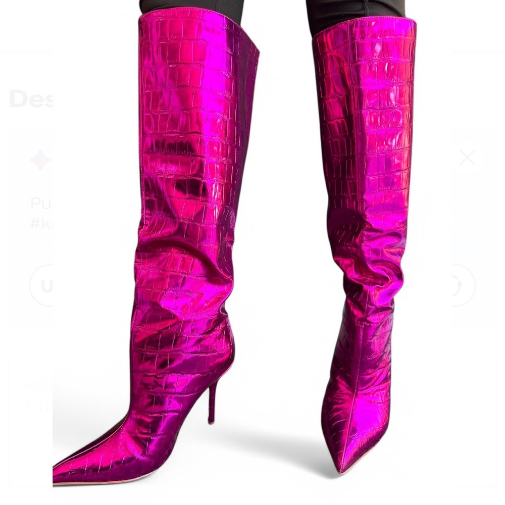 Women's Pink Croc-Embossed Boots